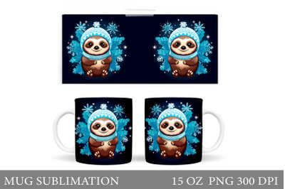 Winter Sloth Mug Sublimation. Christmas Sloth Mug Design