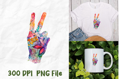 Hippie Tie Dye Pattern Hand Peace Sign