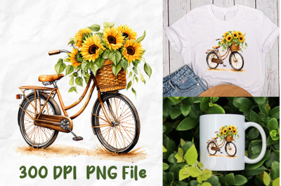 Hippie Sunflower Bicycle Watercolor