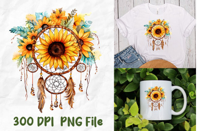 Hippie Sunflower Dreamcatcher Watercolor