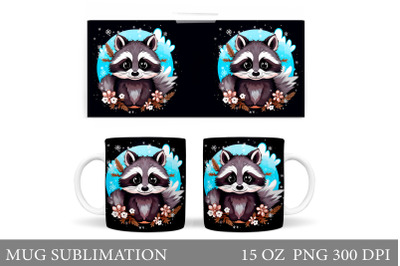 Winter Raccoon Mug Sublimation. Cute Raccoon Mug Wrap Design