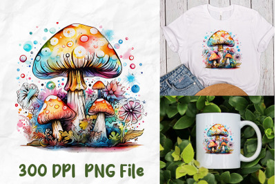 Hippie Tie Dye Mushrooms Watercolor