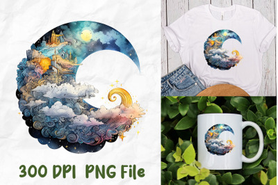 Hippie Pattern Retro Moon Watercolor