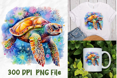 Hippie Tie Dye Sea Turtle Watercolor