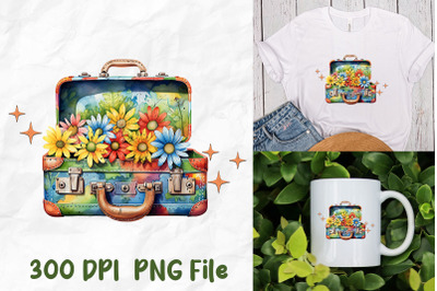 Hippie Suitcase Daisy Watercolor