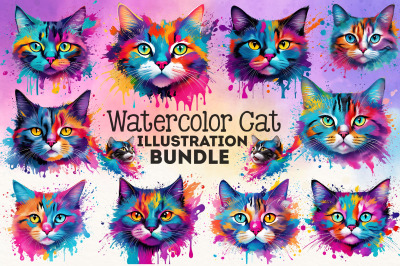 Watercolor Cat Illustration Bundle