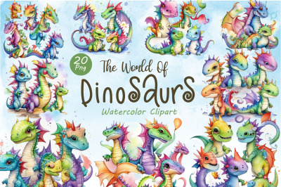 Watercolor Dinosaur Clipart. Cute Animal