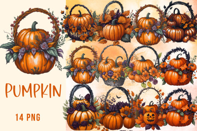 Pumpkin Watercolor Clipart Bundle