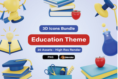 3D Education Student Element Icon. 3d icons bundle. 3d object blender.
