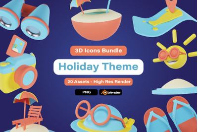 3d elements holiday icon, 3d beach icons, 3d icons for summer theme