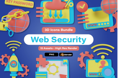 3d icons web security elements, 3d web vpn icons