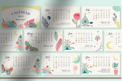 Nature Festival Pastel Boho Celestial Calendar 2022