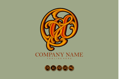 Classic flourish golden symbol At Sign monogram logo