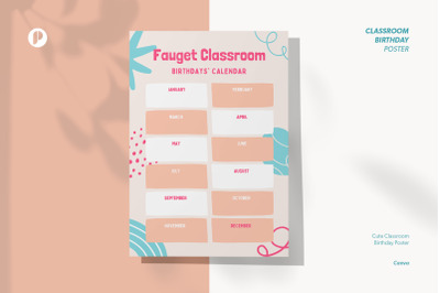 Peach Cute Classroom Birthday Poster