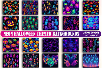 Neon Halloween Themed Backgrounds Bundle