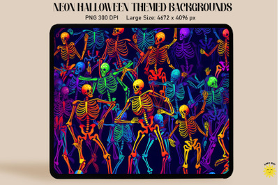 Neon Skeletons Dancing In Halloween