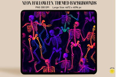 Neon Skeletons Dancing In Halloween