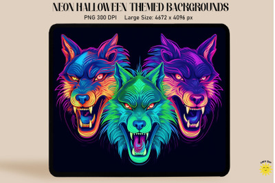 Neon Werewolf Faces Glowing Halloween