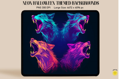 Neon Werewolf Faces Glowing Halloween