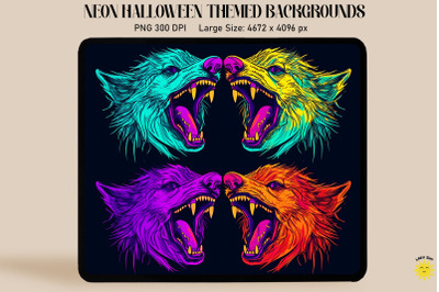 Neon Werewolf Faces Glowing Halloween