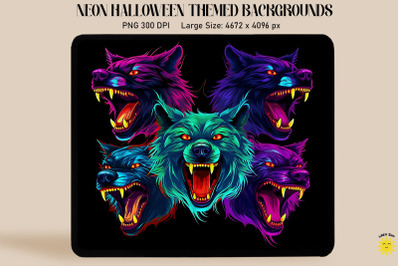 Neon Werewolf Faces Glowing Halloween