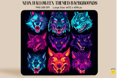 Neon Werewolf Faces Glowing Halloween