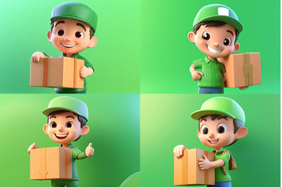 3d character holding cardboard box on green background