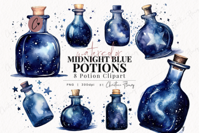 Watercolor Midnight Blue Potion Clipart