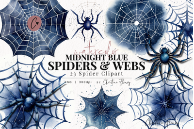 Watercolor Midnight Blue Spiders &amp; Webs