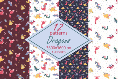 Cute dragons paper/seamless patterns