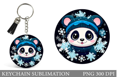 Winter Panda Round Keychain. Cute Panda Keychain Sublimation