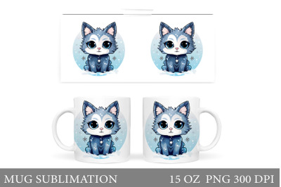 Winter Cat Mug Wrap Sublimation. Cute Cat Mug Design