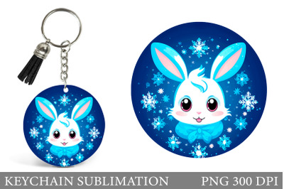 Winter Bunny Keychain Sublimation. Cute Bunny Round Keychain