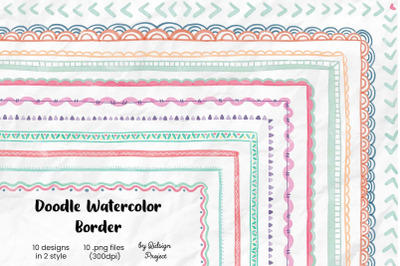 10 Doodle Watercolor Border, Decorative Element