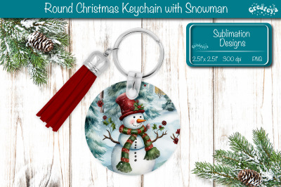 Christmas Keychain PNG Sublimation Acrylic keychains Watercolor Snowma