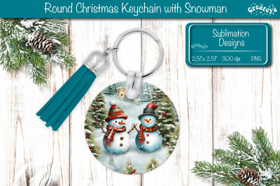 Christmas Keychain PNG Sublimation Acrylic keychains Watercolor Snowma