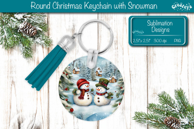 Round Christmas Keychain Sublimation PNG keychain template Snowman PNG