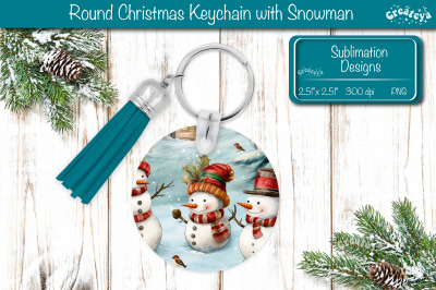 Round Christmas Keychain Sublimation PNG keychain template Snowman PNG