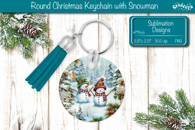 Round Christmas Keychain Sublimation PNG keychain template Snowman PNG