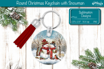 Round Christmas Keychain Sublimation PNG keychain template Snowman PNG