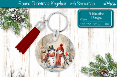 Round Christmas Keychain Sublimation PNG keychain template Snowman PNG