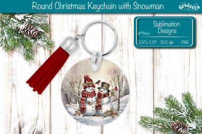 Round Christmas Keychain Sublimation PNG keychain template Snowman PNG