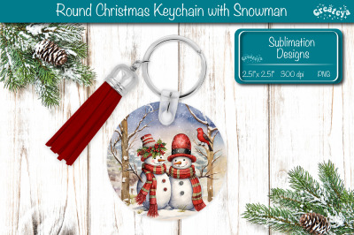 Round Christmas Keychain Sublimation PNG keychain template Snowman PNG