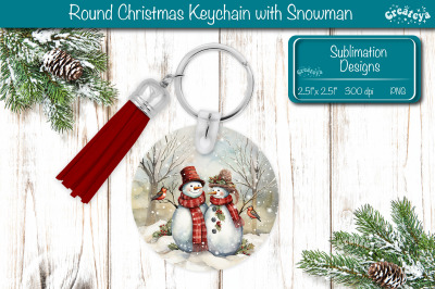 Round Christmas Keychain Sublimation PNG keychain template Snowman PNG