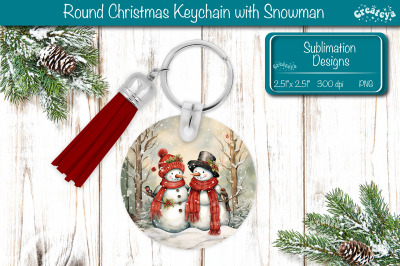 Round Christmas Keychain Sublimation PNG keychain template Snowman PNG