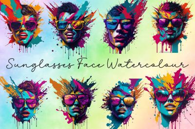 Sunglasses Face Watercolor Clipart