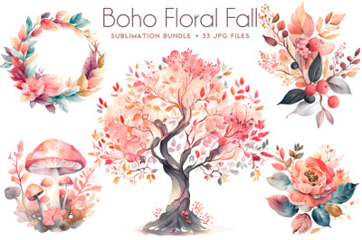 Boho Floral Fall Sublimation Bundle