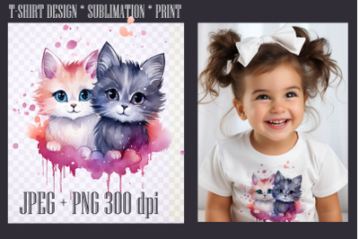 Watercolor kittens,PNG,JPEG