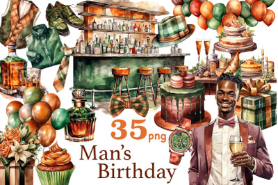 Black Mans Birthday Clipart | Gift Box Illustration