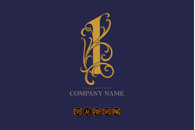 Elegance exquisite gold floral number 1 monogram logo